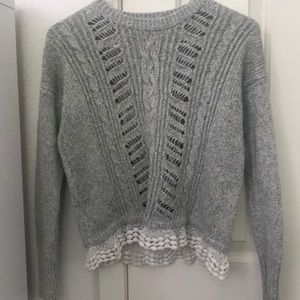 Grey knit Abercrombie Kids sweater with lace.
